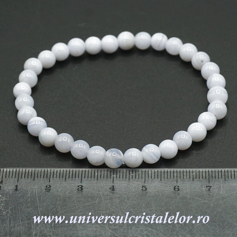 Bratara agat albastru dantela rotund - 6 mm