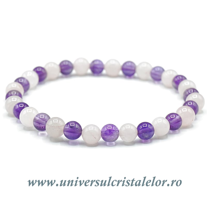 Bratara ametist si cuart roz