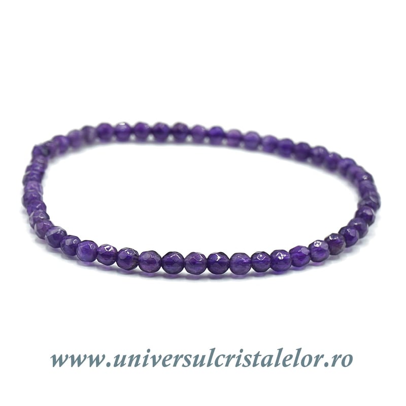 Bratara ametist rotund fatetat - 4 mm