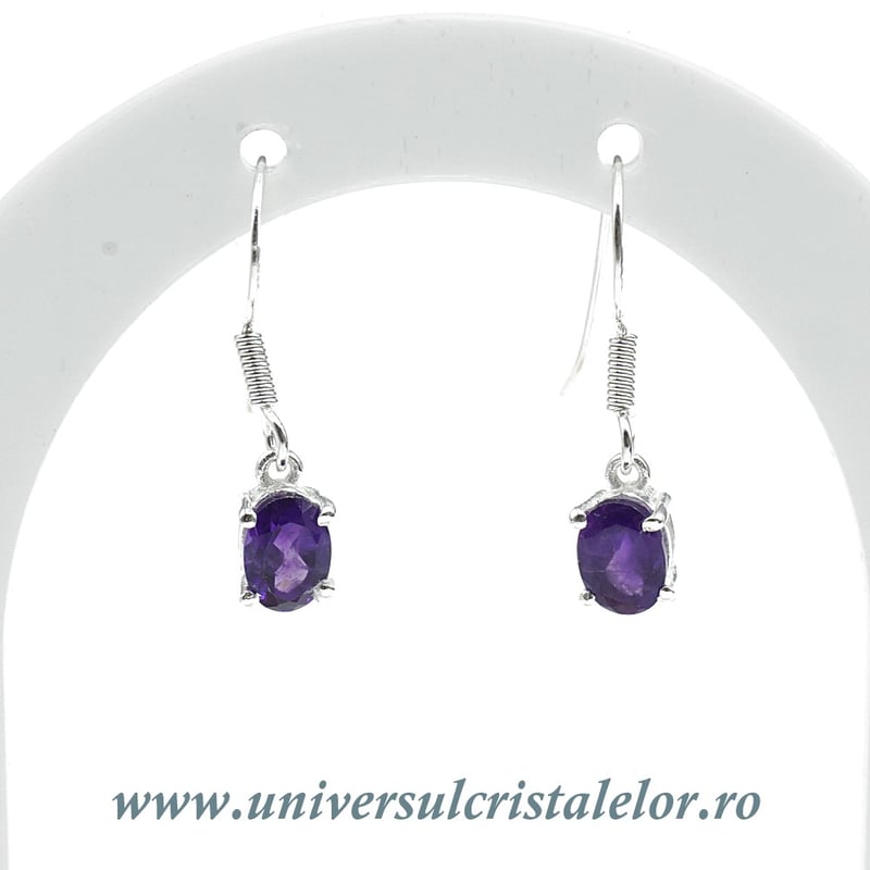 Cercei ametist oval fatetat- 5,5/7 mm