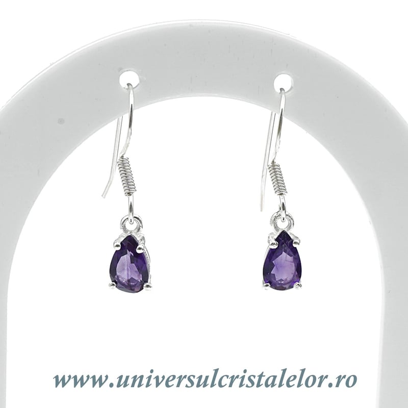 Cercei ametist lacrima fatetat -6/8 mm