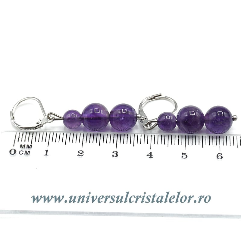 Cercei ametist rotund - 8 mm