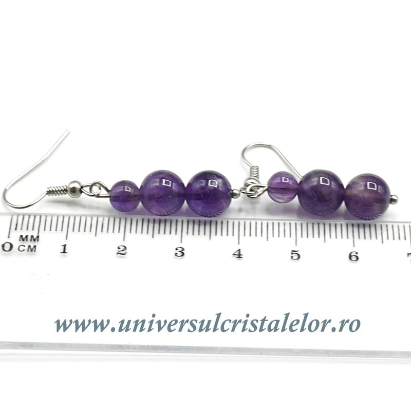 Cercei ametist rotund - 8 mm
