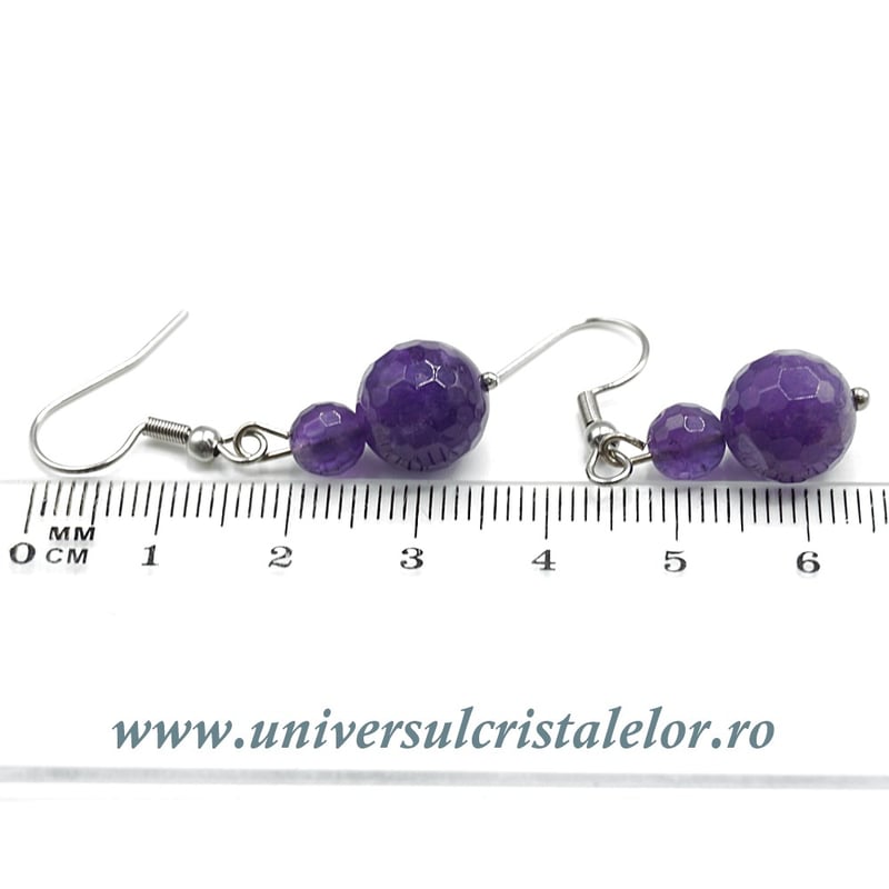 Cercei ametist rotund fatetat - 10 mm