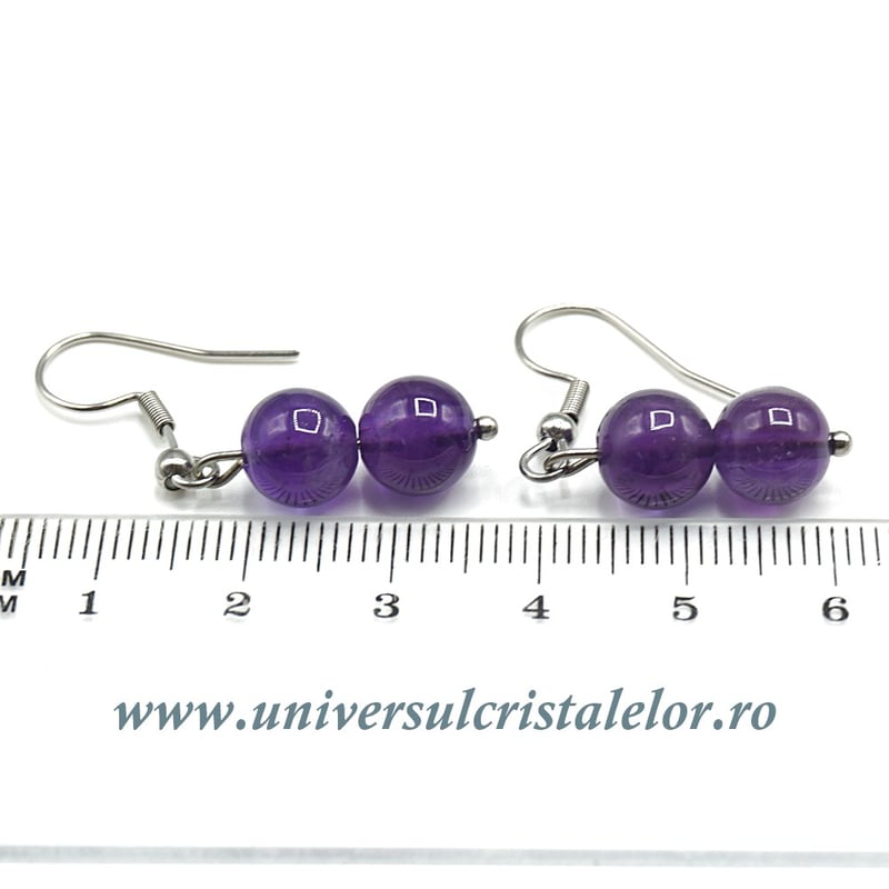 Cercei ametist rotund - 8 mm