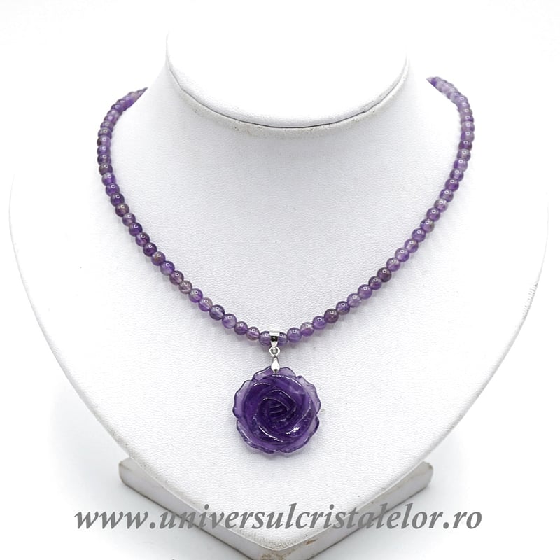 Colier cu pandantiv ametist floare