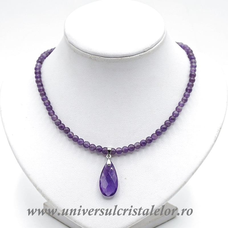 Colier cu pandantiv ametist lacrima fatetat
