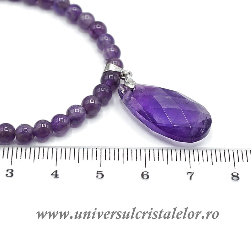 Colier cu pandantiv ametist lacrima fatetat