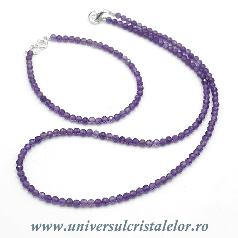 Set ametist bratara , colier si cutie