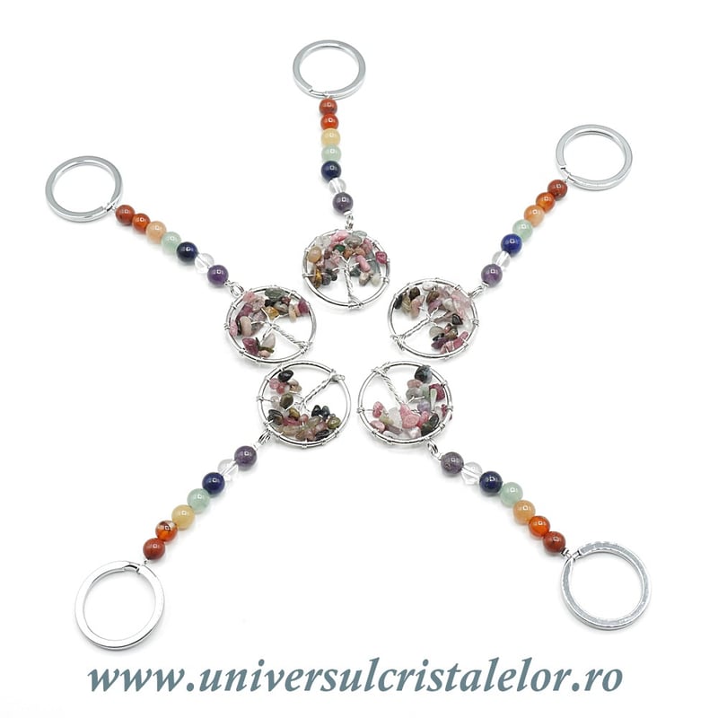 Breloc chakre cu pomul vietii turmalina