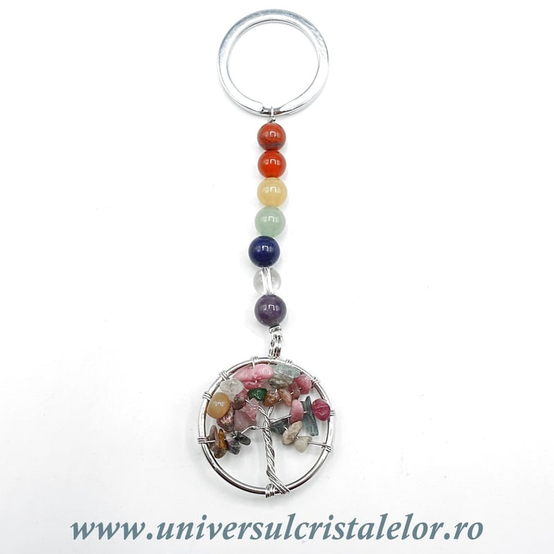 Breloc chakre cu pomul vietii turmalina
