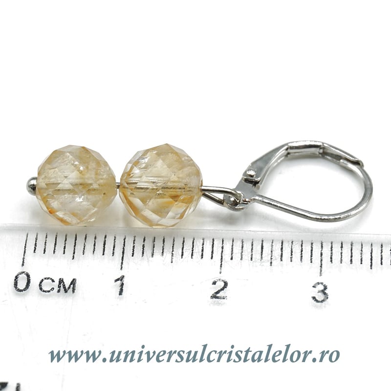 Cercei citrin rotund fatetat- 8 mm