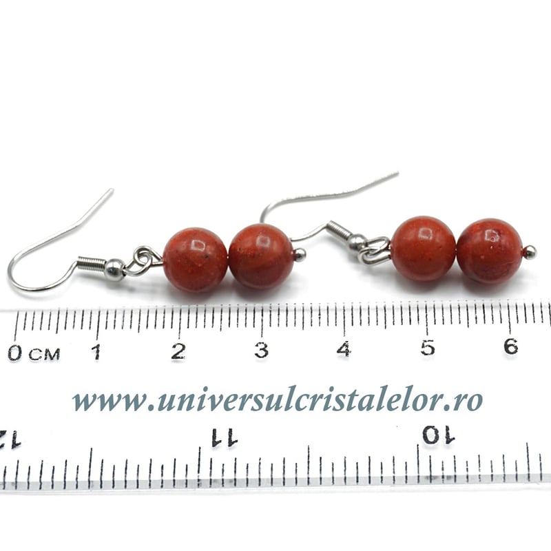 Cercei coral rosu rotund - 8 mm