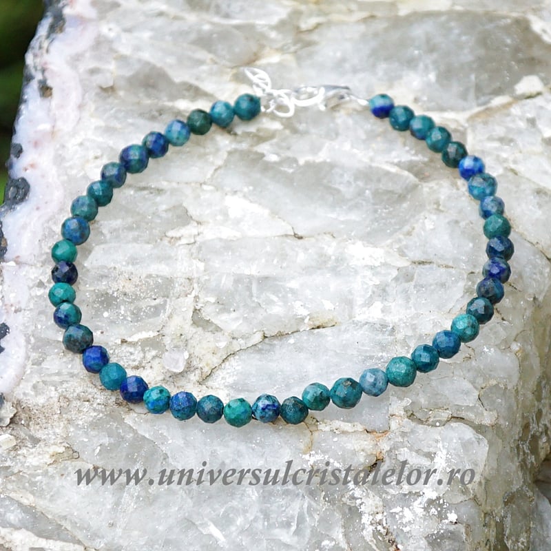Bratara crisocola cu azurit rotund fatetat - 4,6 mm