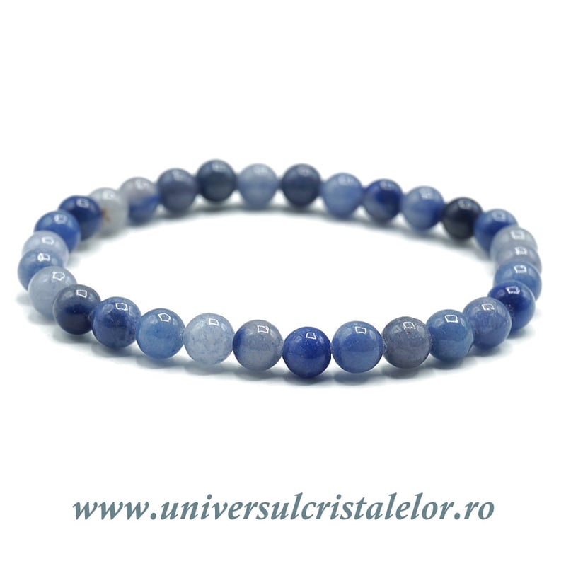 Bratara cuart albastru rotund - 6 mm
