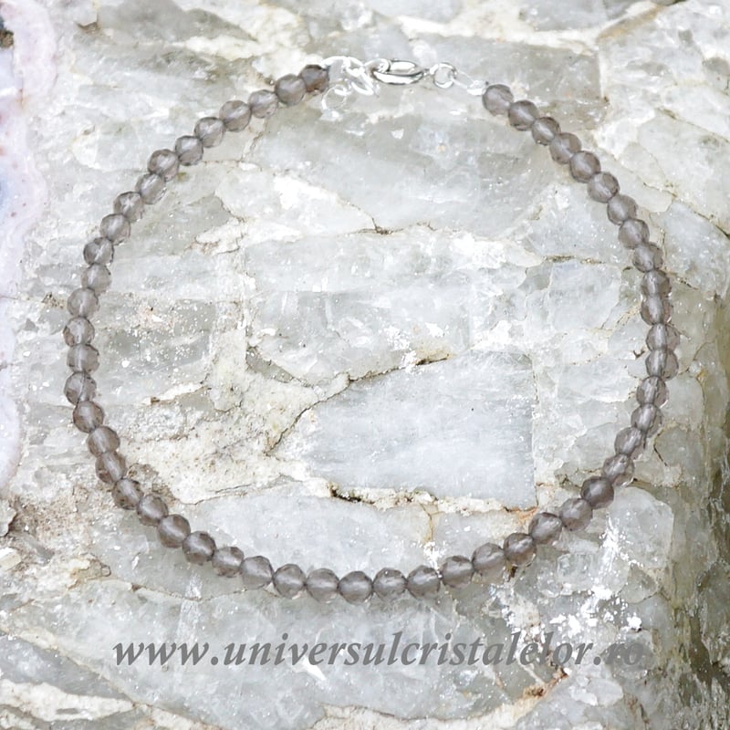 Bratara cuart fumuriu rotund fatetat - 3,3 mm