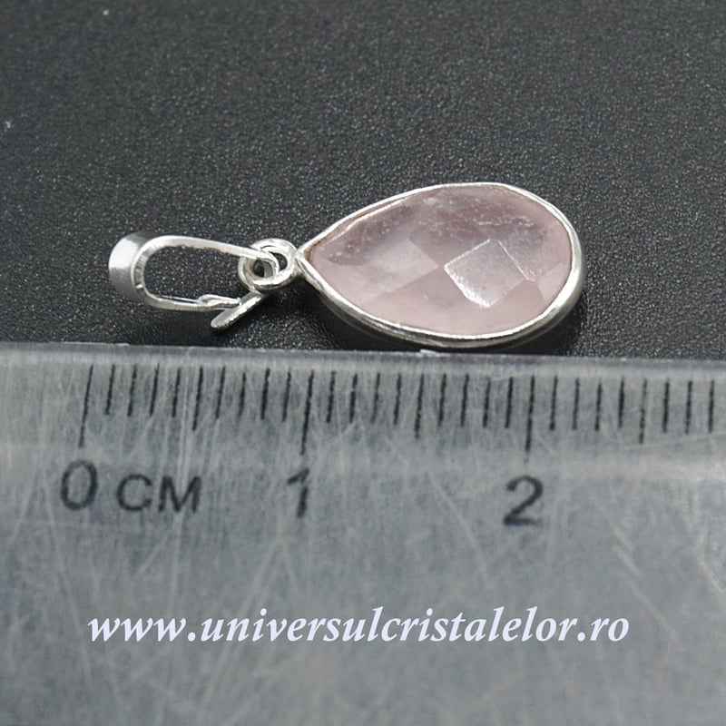 Pandantiv cuart roz lacrima fatetat - 9/13mm