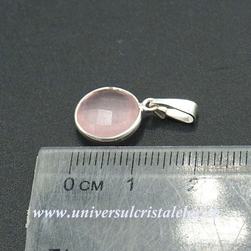 Pandantiv cuart roz rotund fatetat - 11mm