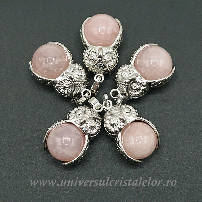 Pandantiv cuart roz sfera m2