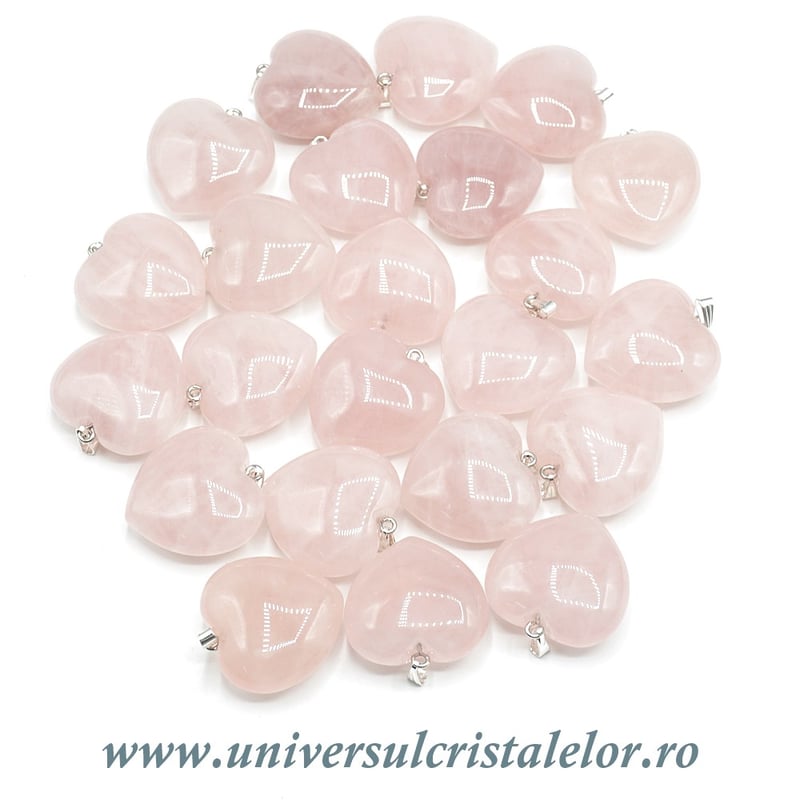 Pandantiv cuart roz inima cu snur si cutie