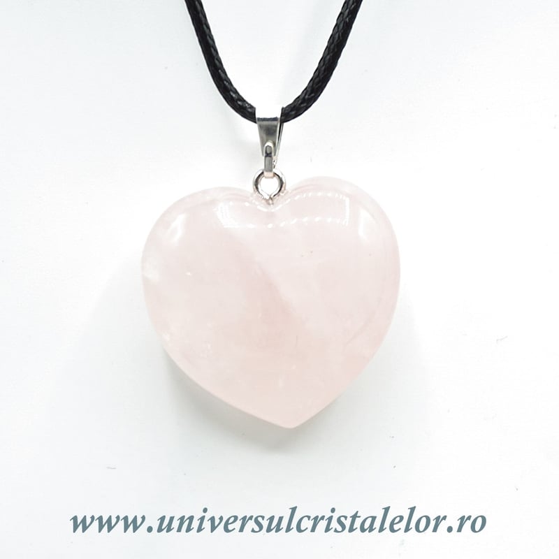 Pandantiv cuart roz inima cu snur si cutie