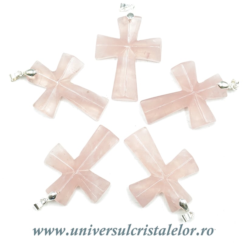 Pandantiv cuart roz cruciulita