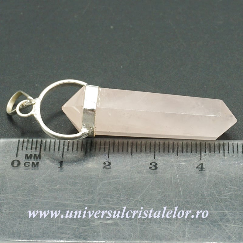 Pandantiv cuart roz dublu varf