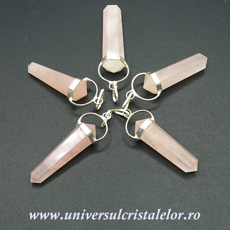 Pandantiv cuart roz dublu varf