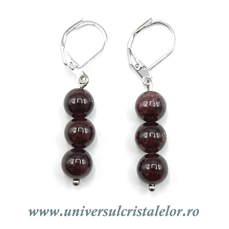 Cercei granat rotund - 7 mm