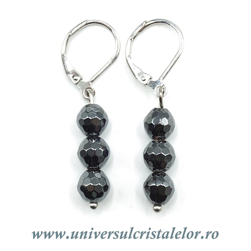 Cercei hematit rotund fatetat- 6 mm