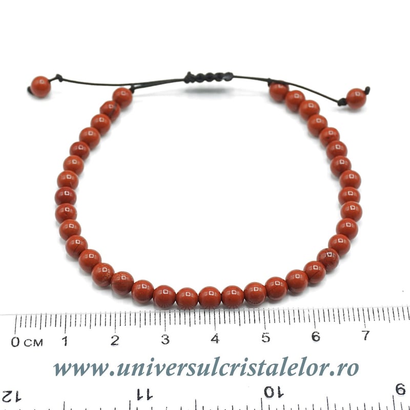 Bratara jasp rosu rotund - 4 mm cu snur reglabil