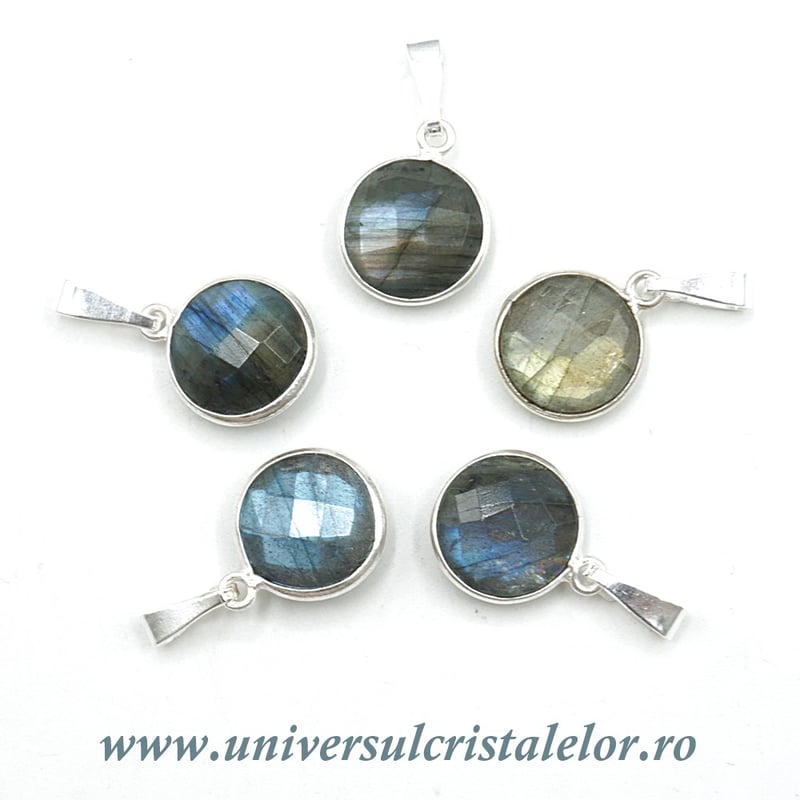 Pandantiv labradorit rotund fatetat -11mm