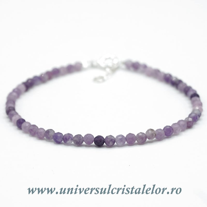 Bratara lepidolit rotund fatetat - 3 mm