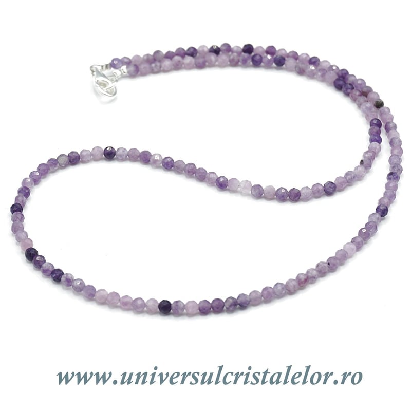 Colier lepidolit rotund fatetat - 3 mm