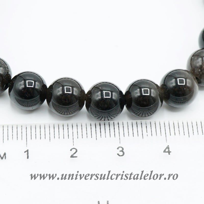 Bratara obsidian argintiu rotund - 8 mm