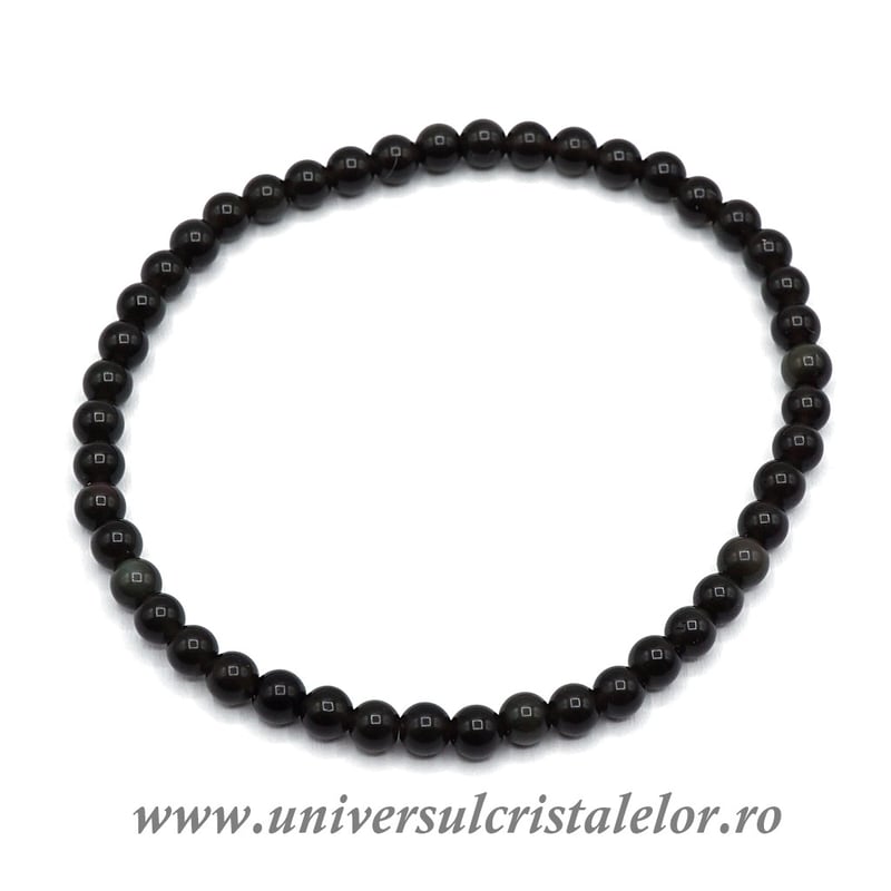 Bratara obsidian auriu rotund - 4 mm