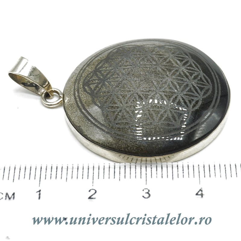 Pandantiv obsidian auriu floarea vietii