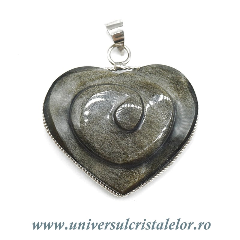 Pandantiv obsidian auriu inima