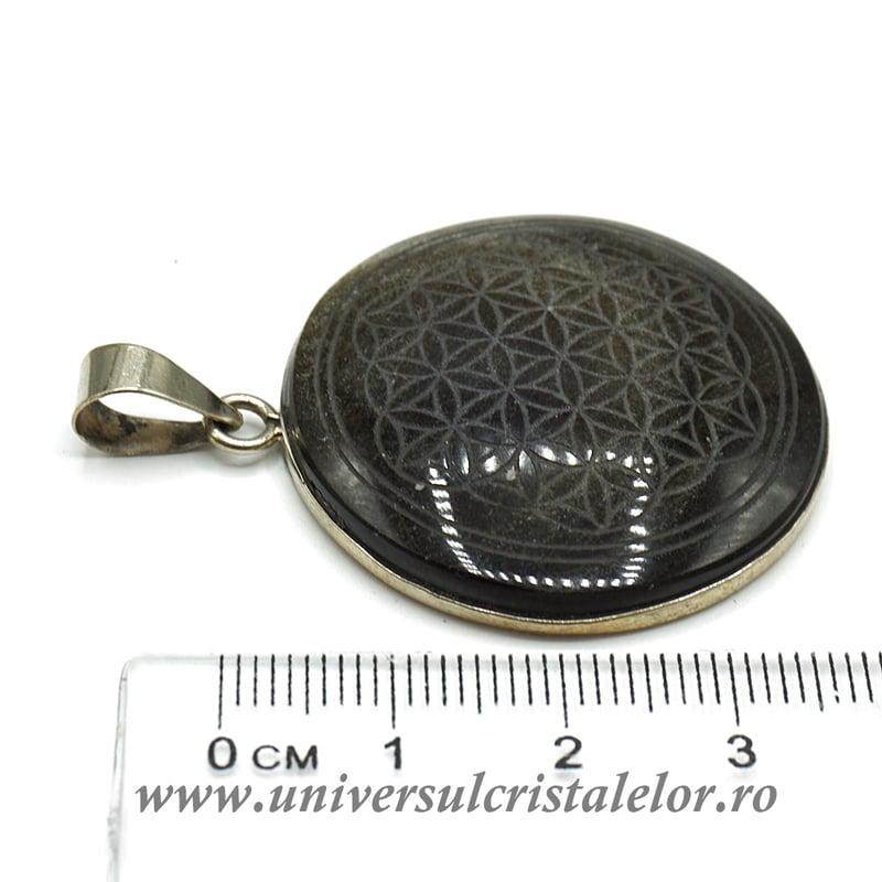 Pandantiv obsidian auriu floarea vietii