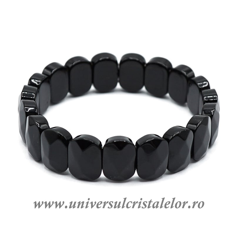 Bratara obsidian negru fatetat