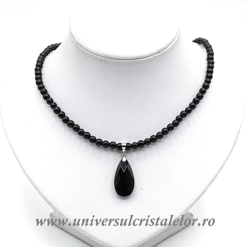 Colier cu pandantiv obsidian negru lacrima