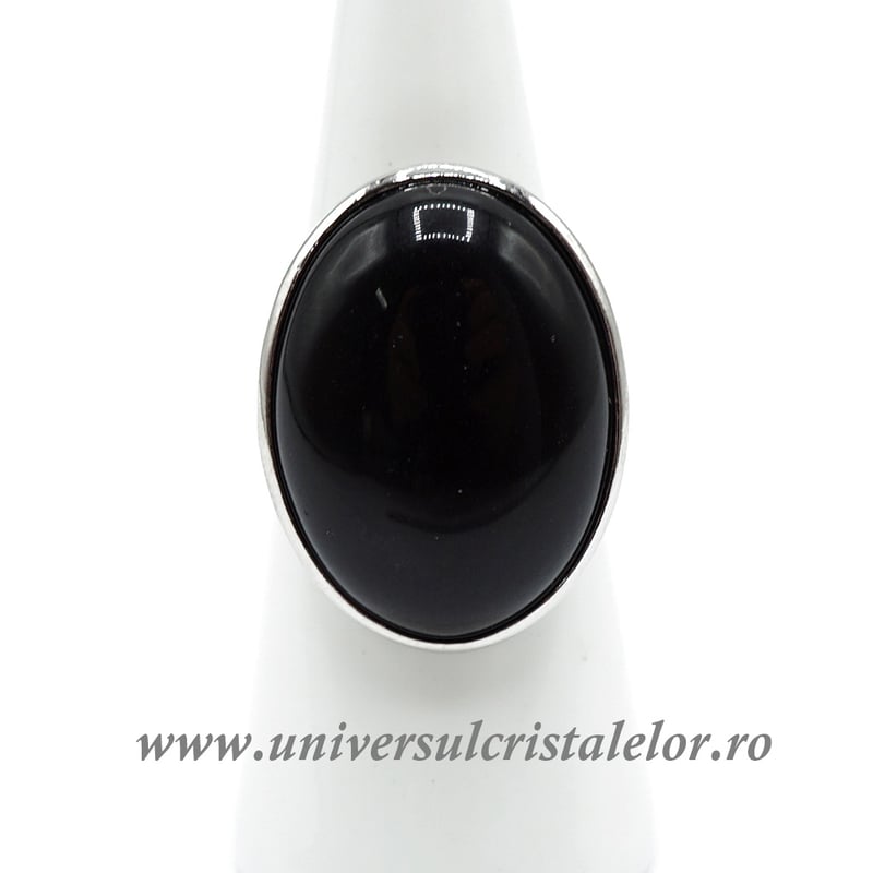 Inel obsidian negru oval reglabil m5