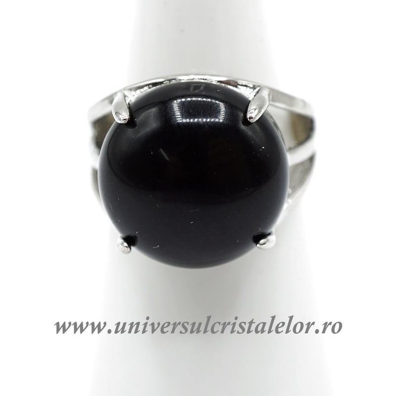 Inel obsidian negru rotund reglabil m6