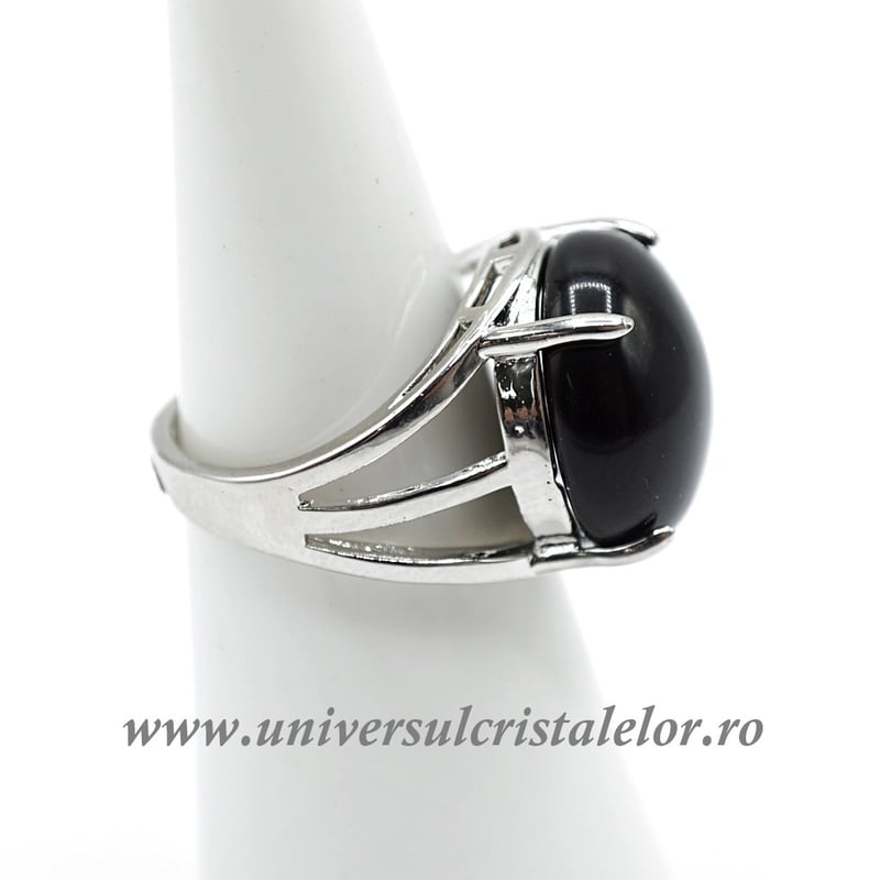 Inel obsidian negru rotund reglabil m6