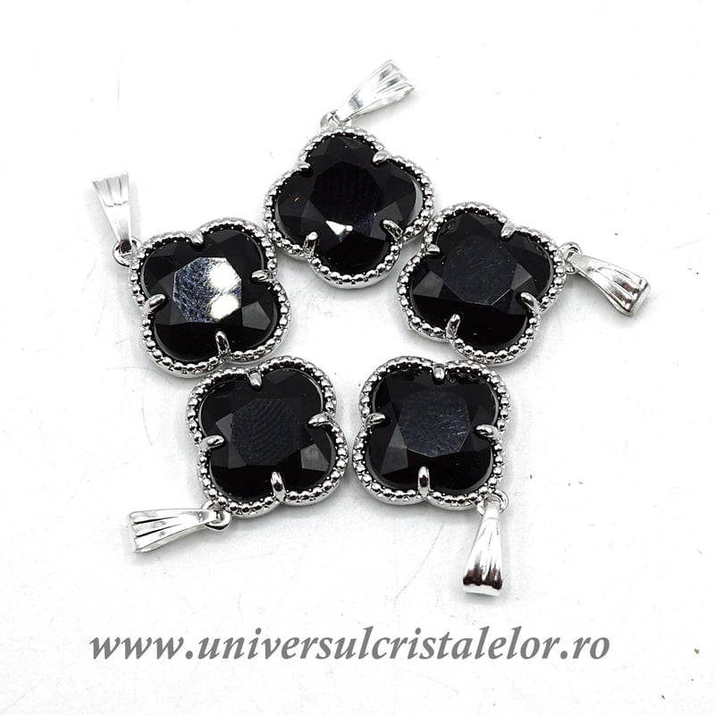 Pandantiv obsidian negru trifoi