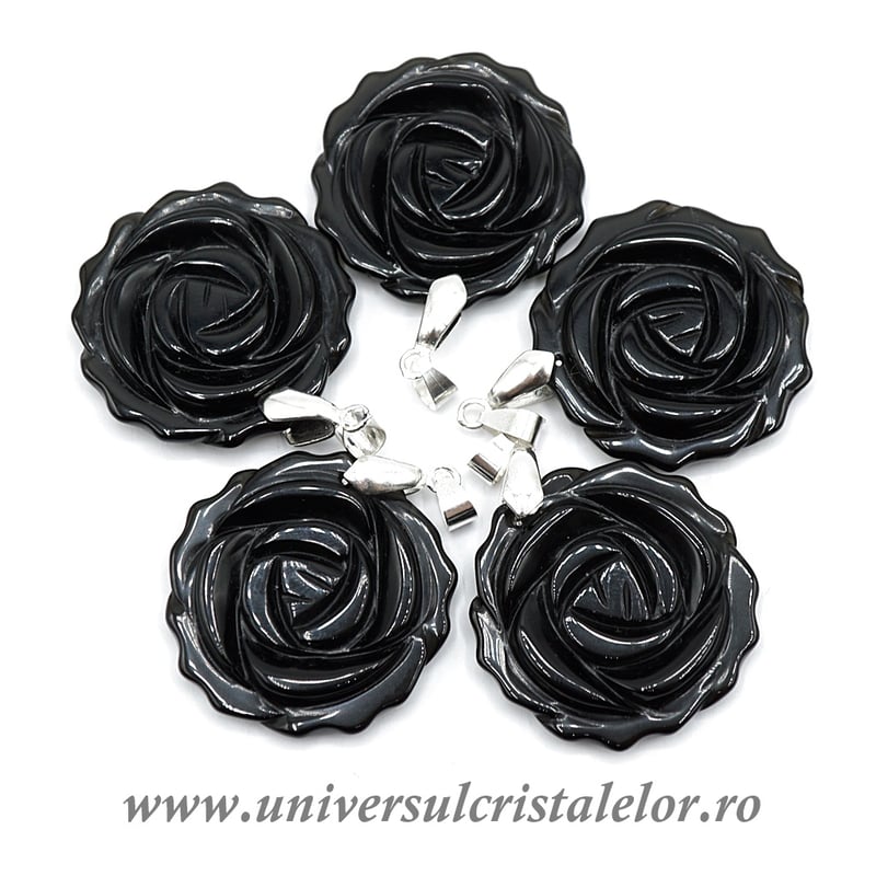 Pandantiv obsidian negru floare