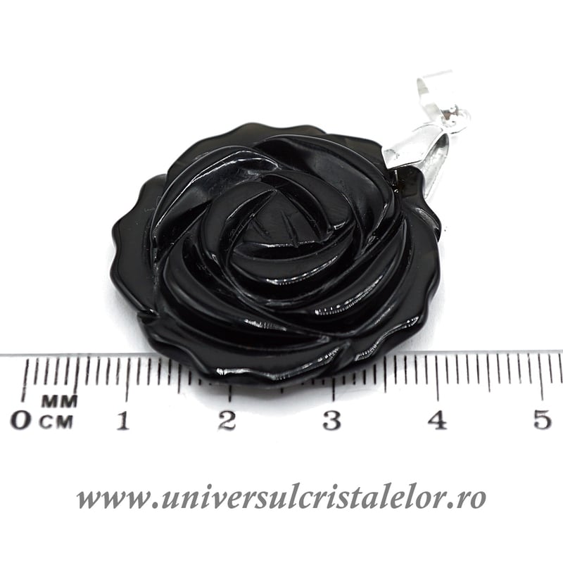 Pandantiv obsidian negru floare