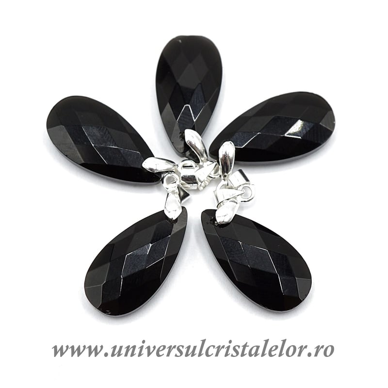 Pandantiv obsidian negru lacrima fatetat m2