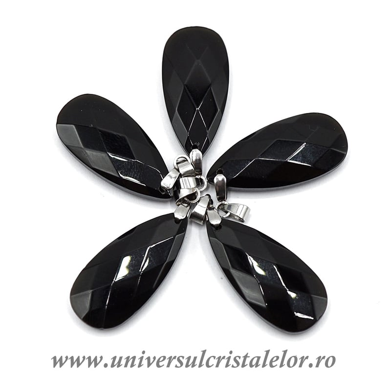 Pandantiv obsidian negru lacrima fatetat