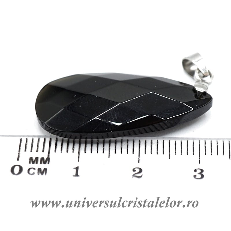 Pandantiv obsidian negru lacrima fatetat